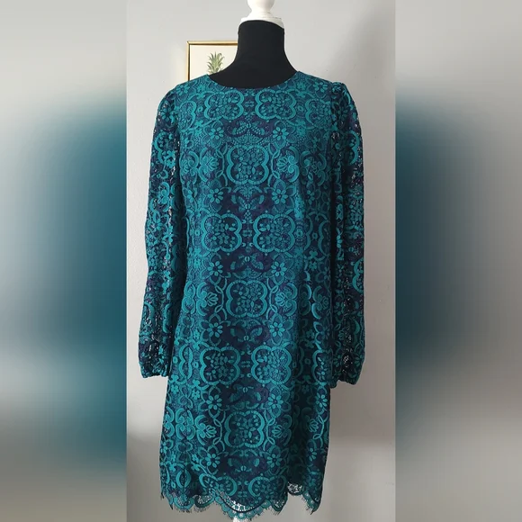 Lilly Pulitzer Women dress size 16 Lace  Color Valencia Teal Zipper Long Sleeve - Picture 3 of 15